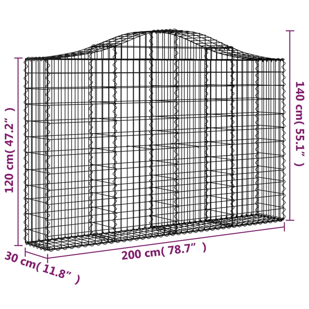 Συρματοκιβώτια Τοξωτά 25 τεμ. 200x30x120/140 εκ. Γαλβαν. Ατσάλι