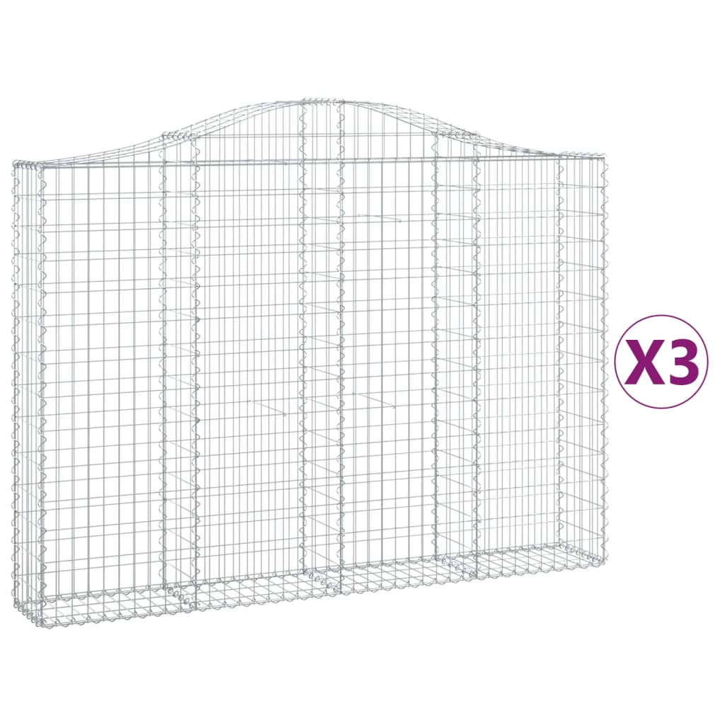 Συρματοκιβώτια Τοξωτά 3 τεμ. 200x30x140/160 εκ. Γαλβαν. Ατσάλι