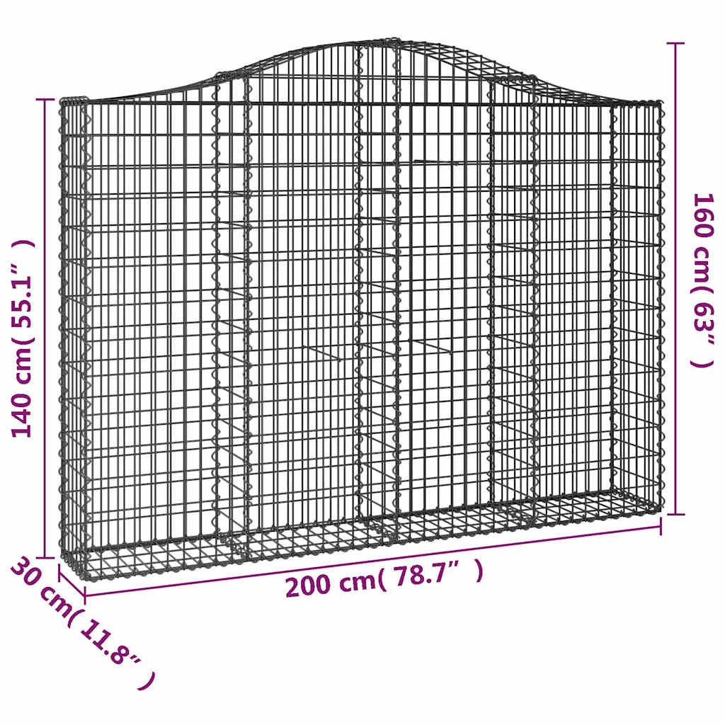 Συρματοκιβώτια Τοξωτά 9 τεμ. 200x30x140/160 εκ. Γαλβαν. Ατσάλι