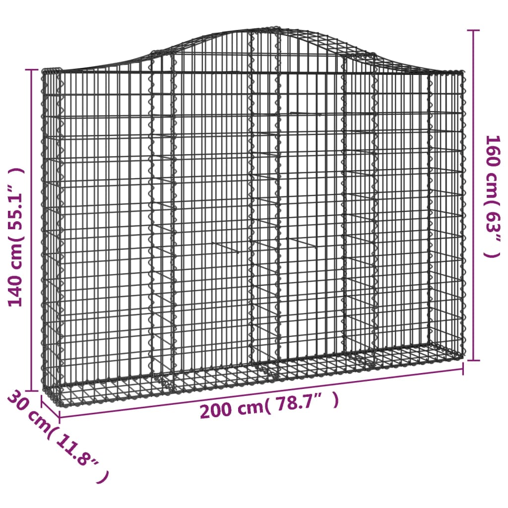 Συρματοκιβώτια Τοξωτά 18 τεμ. 200x30x140/160 εκ. Γαλβαν. Ατσάλι