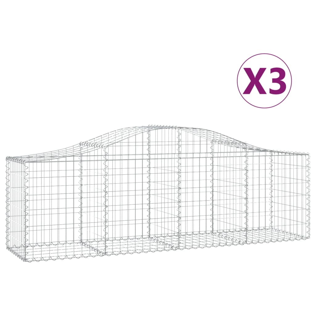 Συρματοκιβώτια Τοξωτά 3 τεμ. 200x50x60/80 εκ. Γαλβαν. Ατσάλι