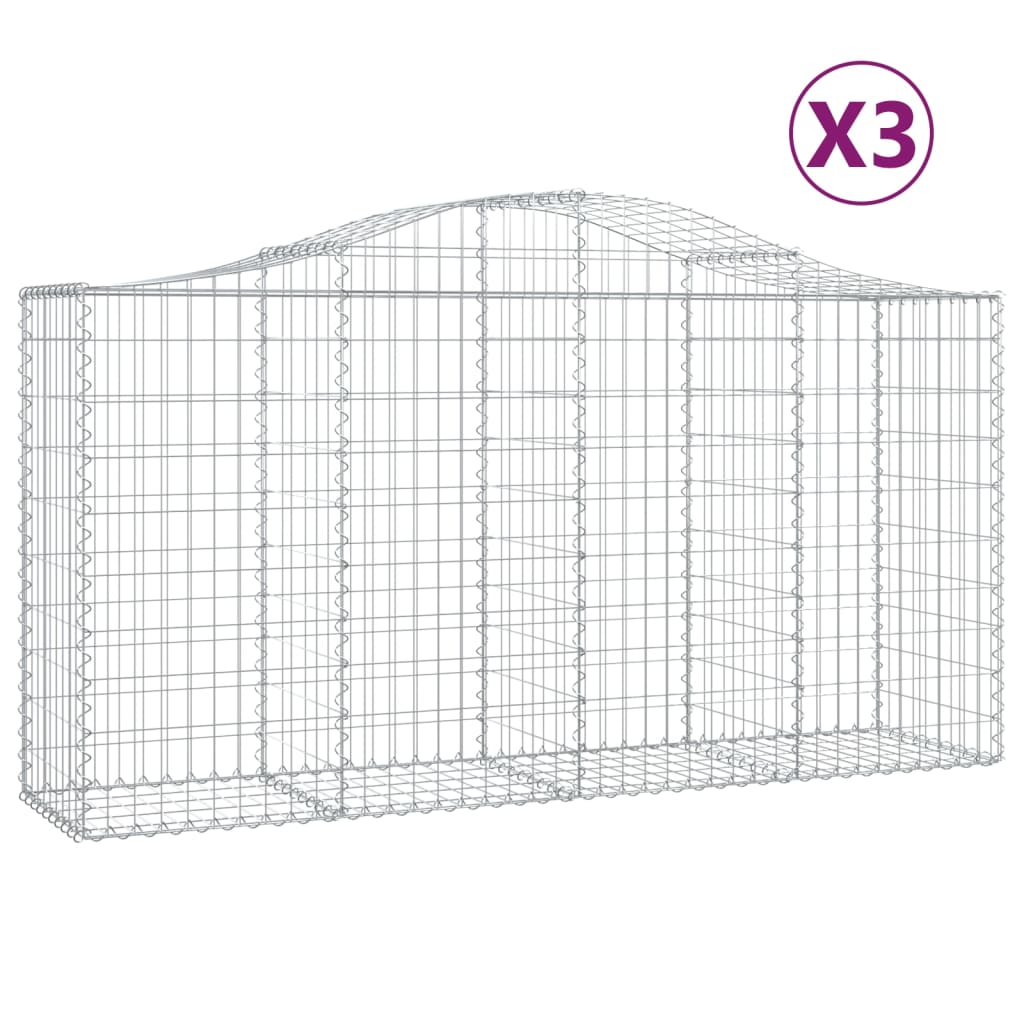 Συρματοκιβώτια Τοξωτά 3 τεμ. 200x50x100/120 εκ. Γαλβαν. Ατσάλι