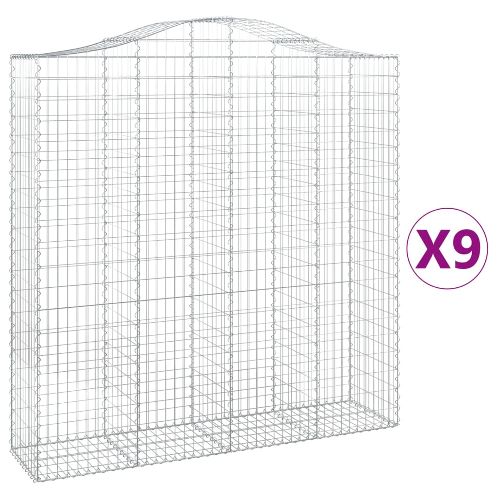 Συρματοκιβώτια Τοξωτά 9 τεμ. 200x50x200/220 εκ. Γαλβαν. Ατσάλι