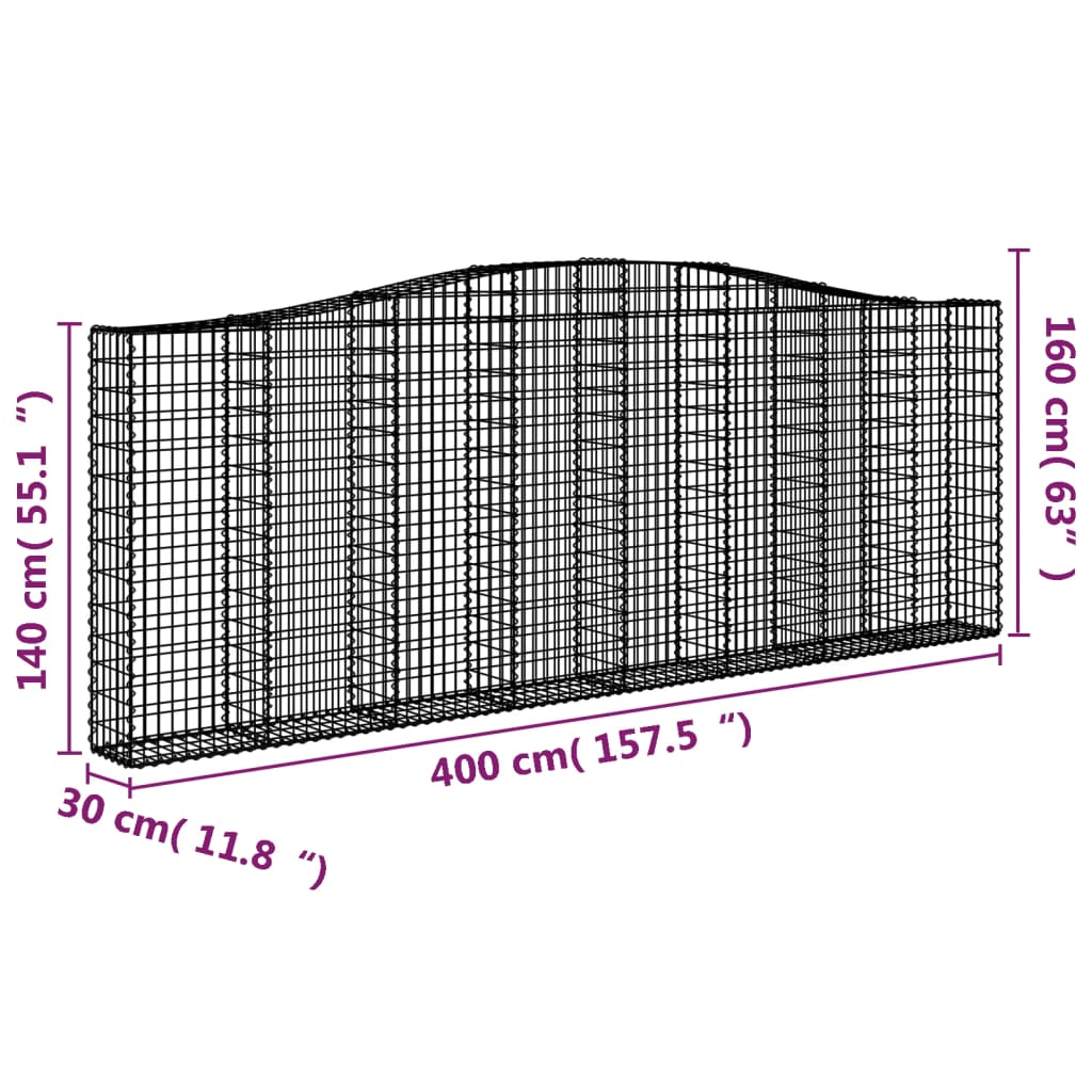 Συρματοκιβώτια Τοξωτά 4 τεμ. 400x30x140/160 εκ. Γαλβαν. Ατσάλι