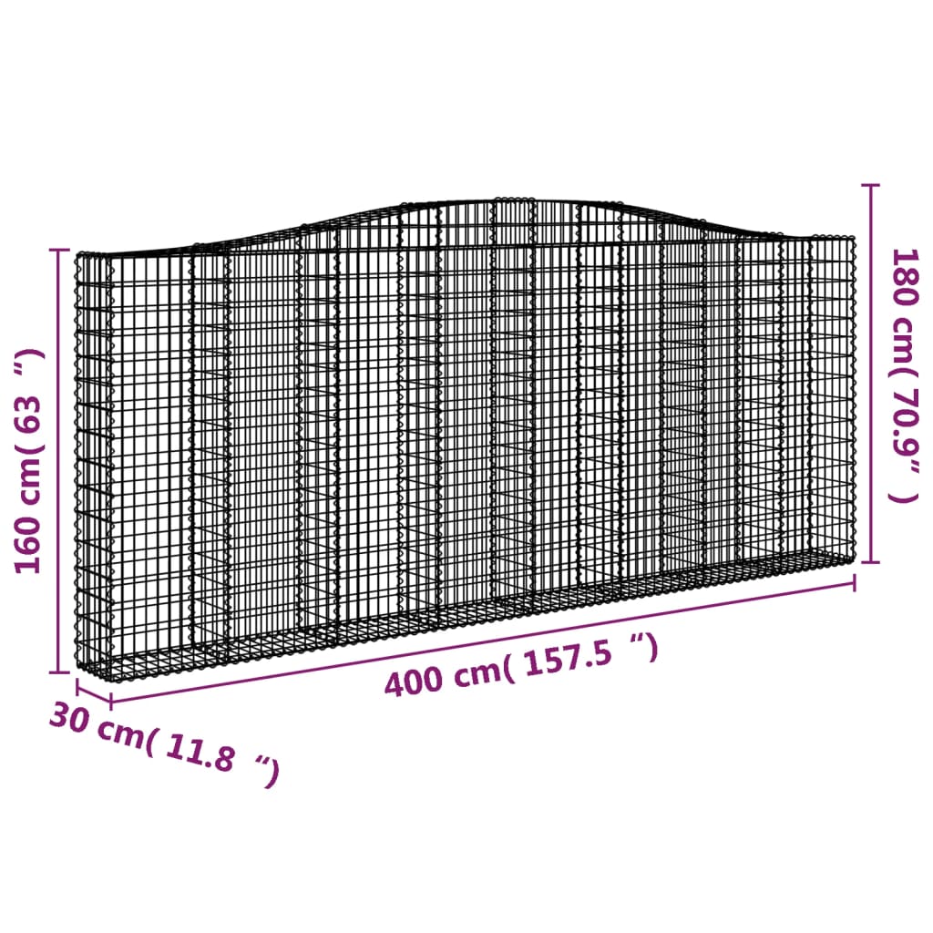 Συρματοκιβώτια Τοξωτά 7 τεμ. 400x30x160/180 εκ. Γαλβαν. Ατσάλι