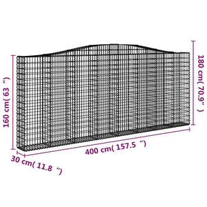 Συρματοκιβώτια Τοξωτά 7 τεμ. 400x30x160/180 εκ. Γαλβαν. Ατσάλι