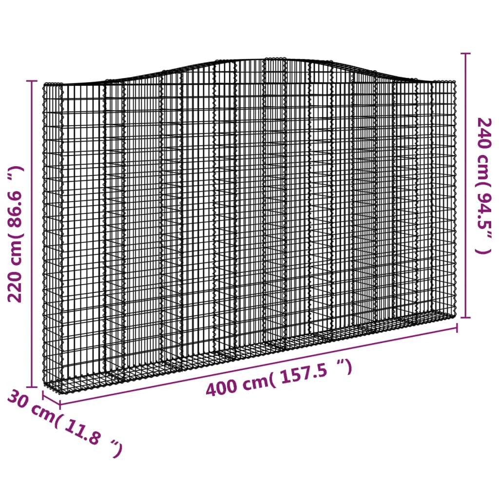 Συρματοκιβώτια Τοξωτά 25 τεμ. 400x30x220/240 εκ. Γαλβαν. Ατσάλι
