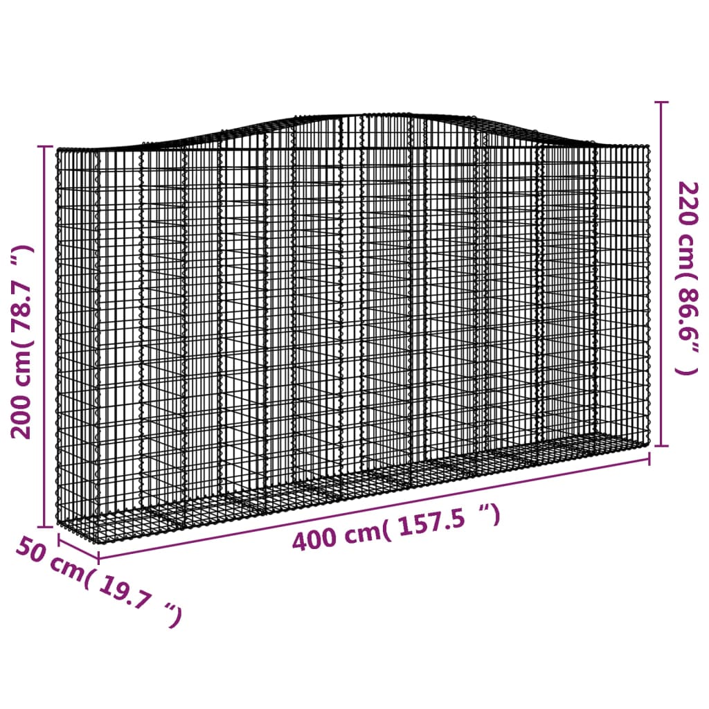 Συρματοκιβώτια Τοξωτά 25 τεμ. 400x50x200/220 εκ. Γαλβαν. Ατσάλι