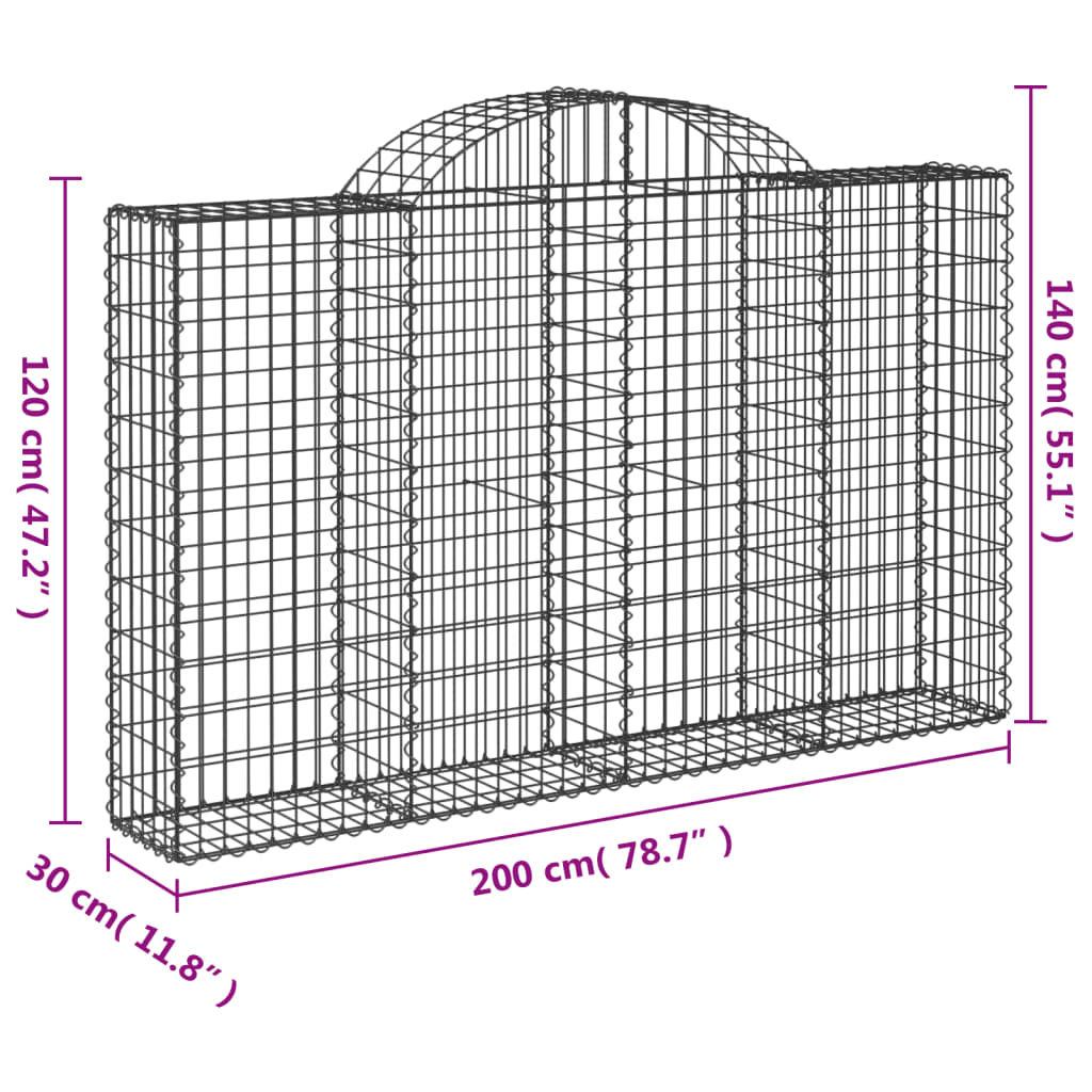 Συρματοκιβώτια Τοξωτά 6 τεμ. 200x30x120/140 εκ. Γαλβαν. Ατσάλι
