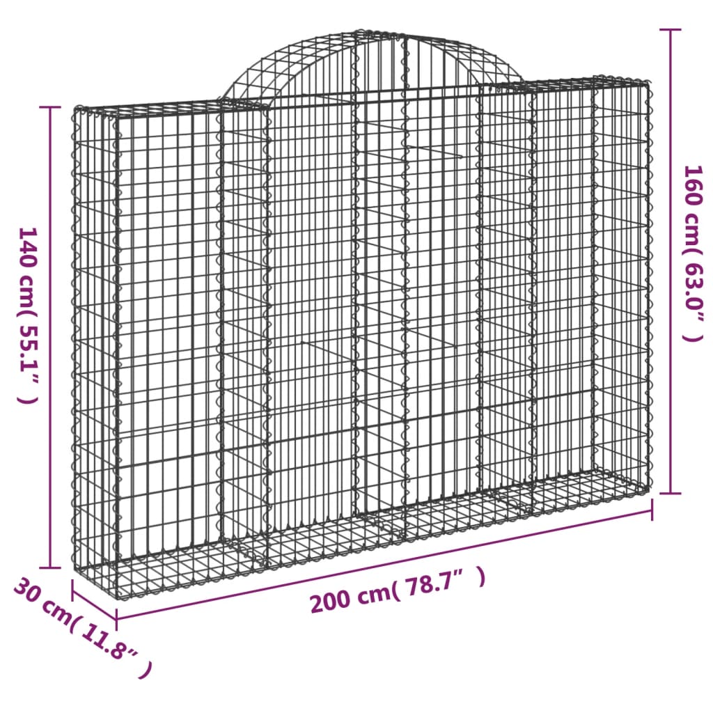 Συρματοκιβώτια Τοξωτά 25 τεμ. 200x30x140/160 εκ. Γαλβαν. Ατσάλι