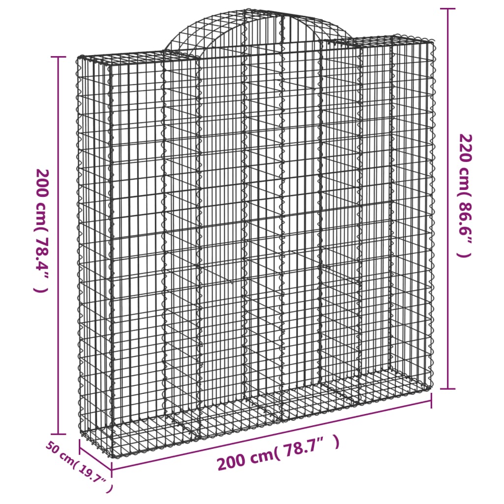 Συρματοκιβώτια Τοξωτά 15 τεμ. 200x50x200/220 εκ. Γαλβαν. Ατσάλι - Pakobazaar