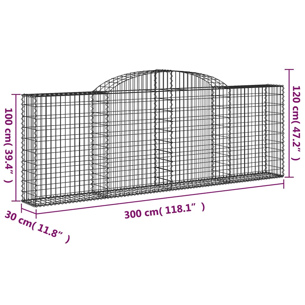Συρματοκιβώτια Τοξωτά 8 τεμ. 300x30x100/120 εκ. Γαλβαν. Ατσάλι