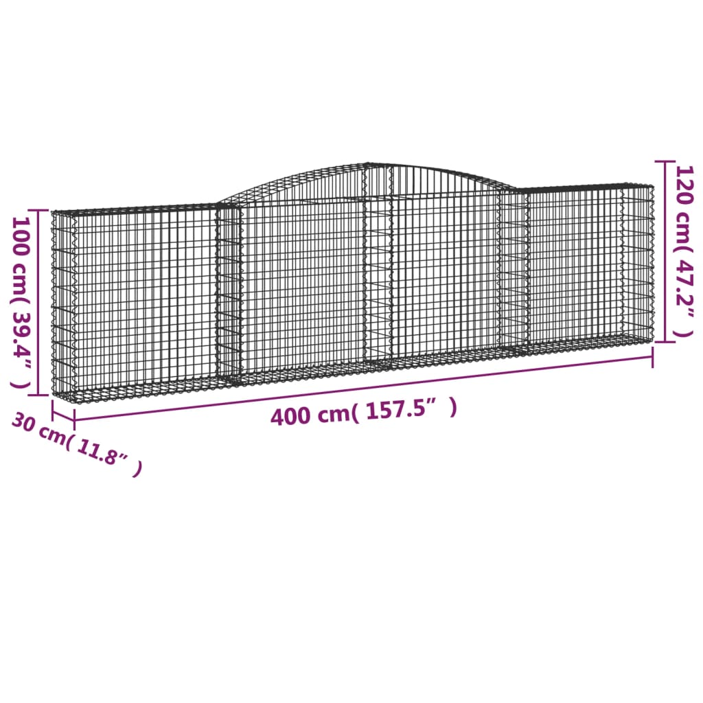 Συρματοκιβώτια Τοξωτά 7 τεμ. 400x30x100/120 εκ. Γαλβαν. Ατσάλι