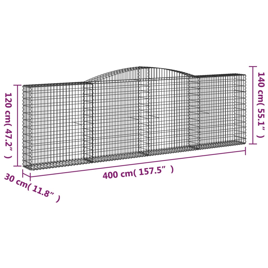 Συρματοκιβώτια Τοξωτά 25 τεμ. 400x30x120/140 εκ. Γαλβαν. Ατσάλι - Pakobazaar