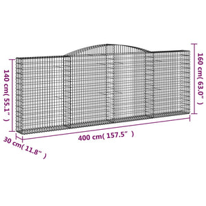 Συρματοκιβώτια Τοξωτά 2 τεμ. 400x30x140/160 εκ. Γαλβαν. Ατσάλι