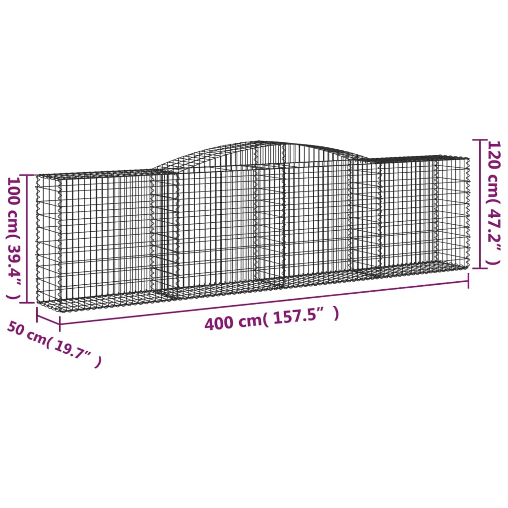 Συρματοκιβώτια Τοξωτά 6 τεμ. 400x50x100/120 εκ. Γαλβαν. Ατσάλι