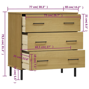 Ντουλάπι OSLO με 3 Συρτάρια Καφέ 77 x 40 x 79,5 εκ. Μασίφ Ξύλο - Pakobazaar