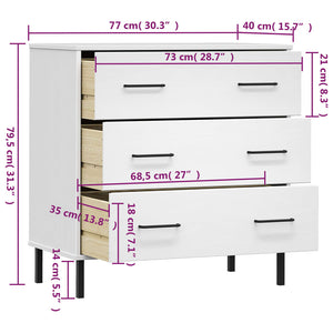 Ντουλάπι OSLO με 3 Συρτάρια Λευκό 77x40x79,5 εκ. Μασίφ Ξύλο - Pakobazaar