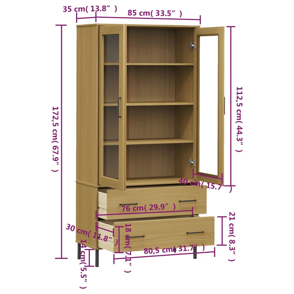 Βιβλιοθήκη OSLO Καφέ 85x35x172,5 εκ. Μασίφ Ξύλο με Μεταλ. Πόδια - Pakobazaar