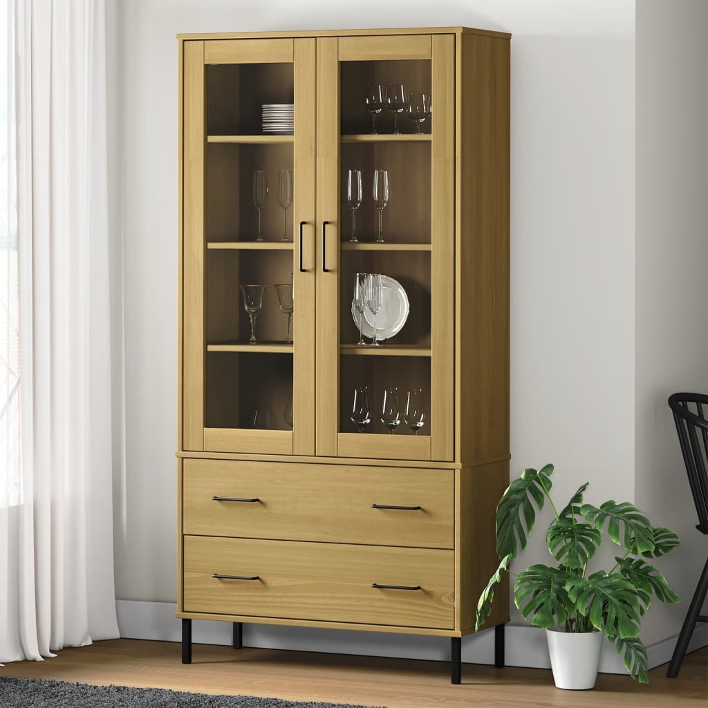 Βιβλιοθήκη OSLO Καφέ 85x35x172,5 εκ. Μασίφ Ξύλο με Μεταλ. Πόδια - Pakobazaar
