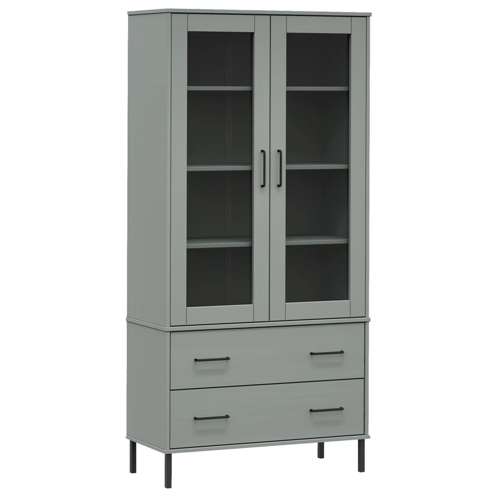 Βιβλιοθήκη OSLO Γκρι 85x35x172,5 εκ. Μασίφ Ξύλο με Μεταλ. Πόδια - Pakobazaar