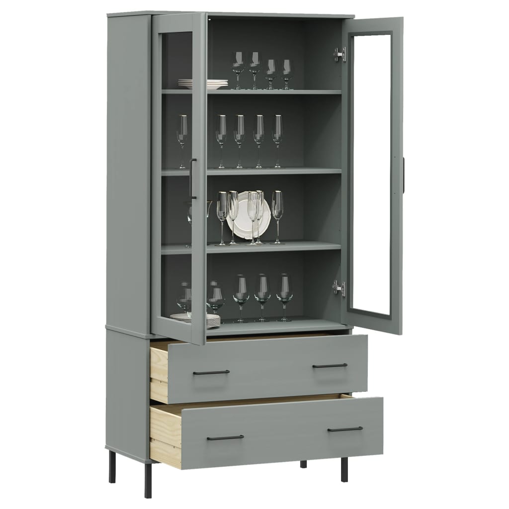 Βιβλιοθήκη OSLO Γκρι 85x35x172,5 εκ. Μασίφ Ξύλο με Μεταλ. Πόδια - Pakobazaar