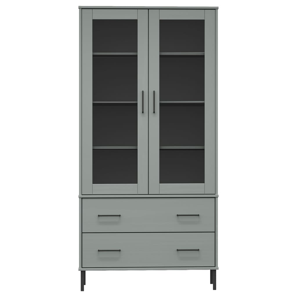 Βιβλιοθήκη OSLO Γκρι 85x35x172,5 εκ. Μασίφ Ξύλο με Μεταλ. Πόδια - Pakobazaar