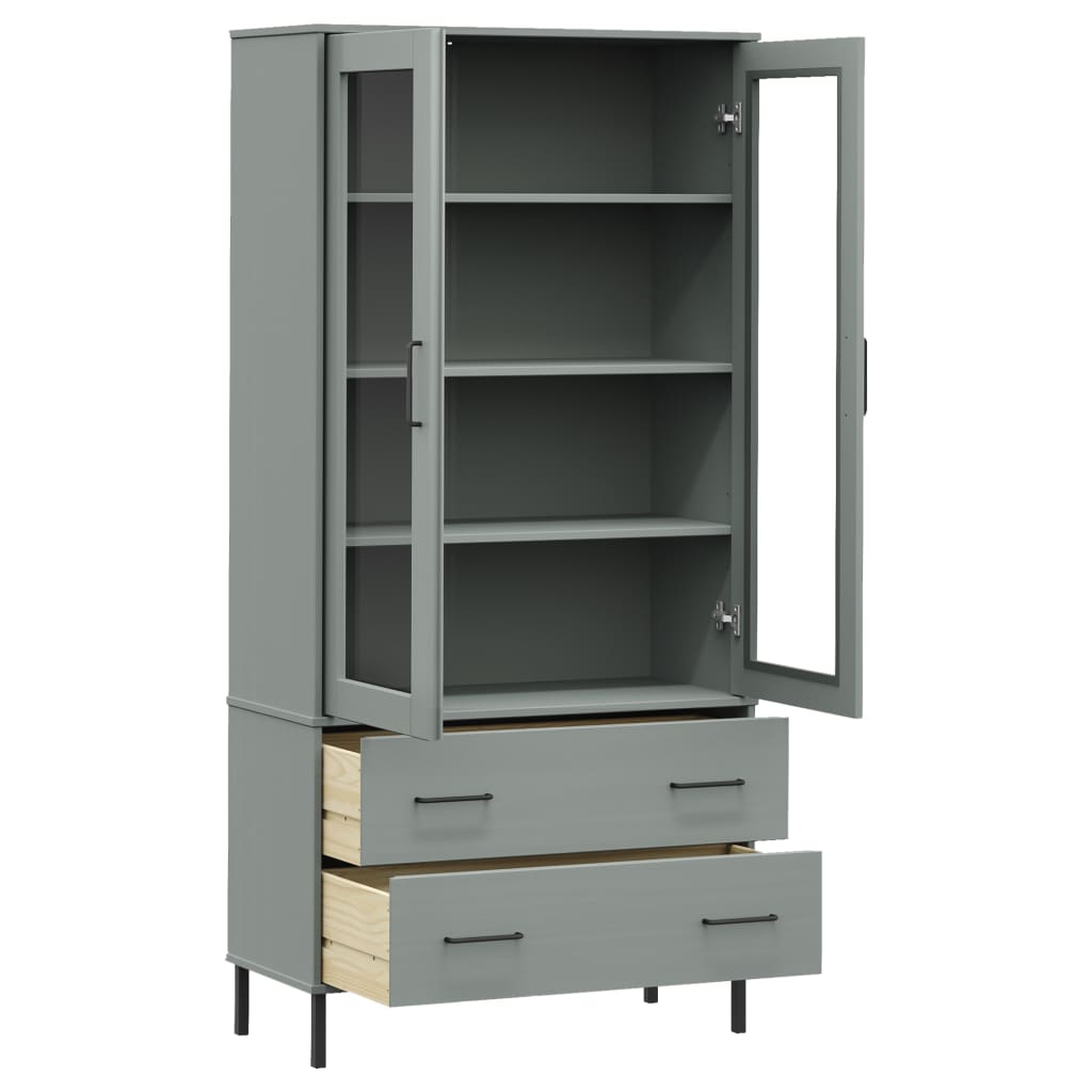 Βιβλιοθήκη OSLO Γκρι 85x35x172,5 εκ. Μασίφ Ξύλο με Μεταλ. Πόδια - Pakobazaar