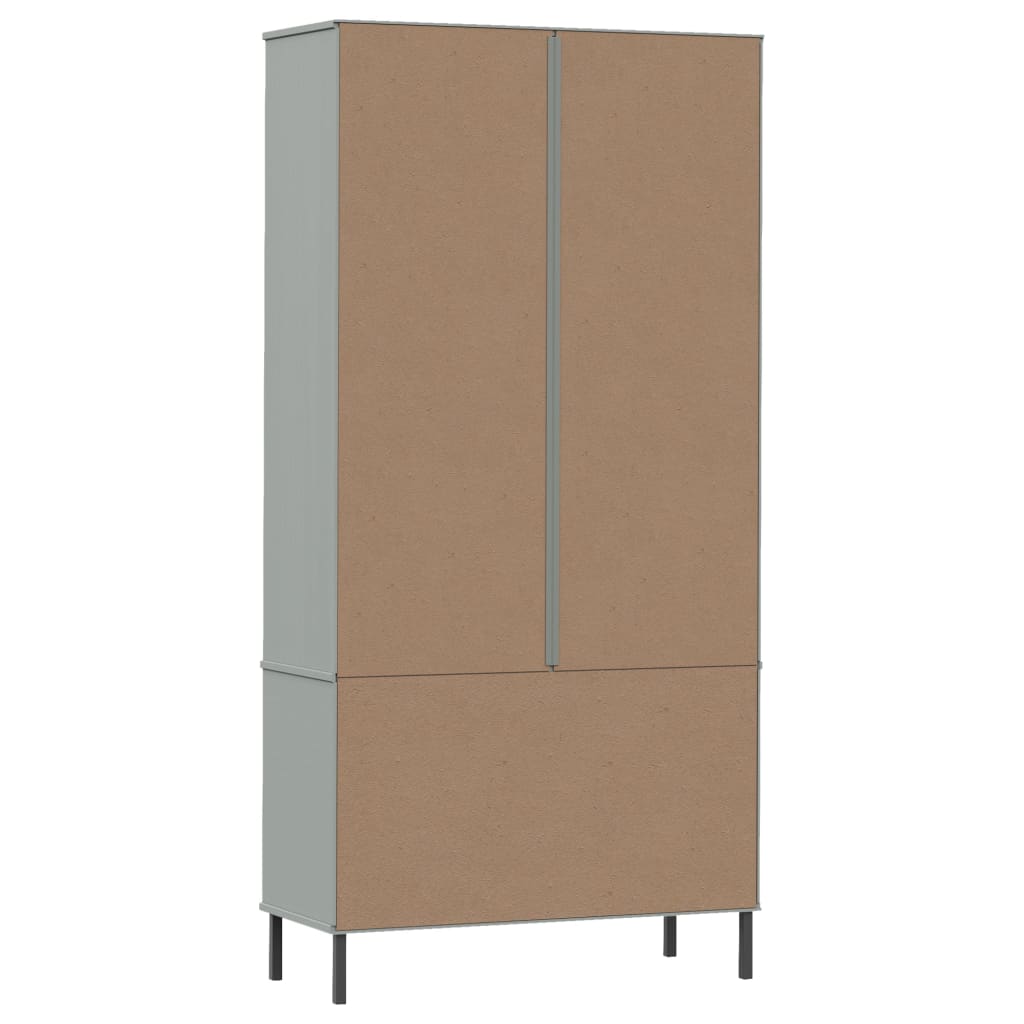 Βιβλιοθήκη OSLO Γκρι 85x35x172,5 εκ. Μασίφ Ξύλο με Μεταλ. Πόδια - Pakobazaar