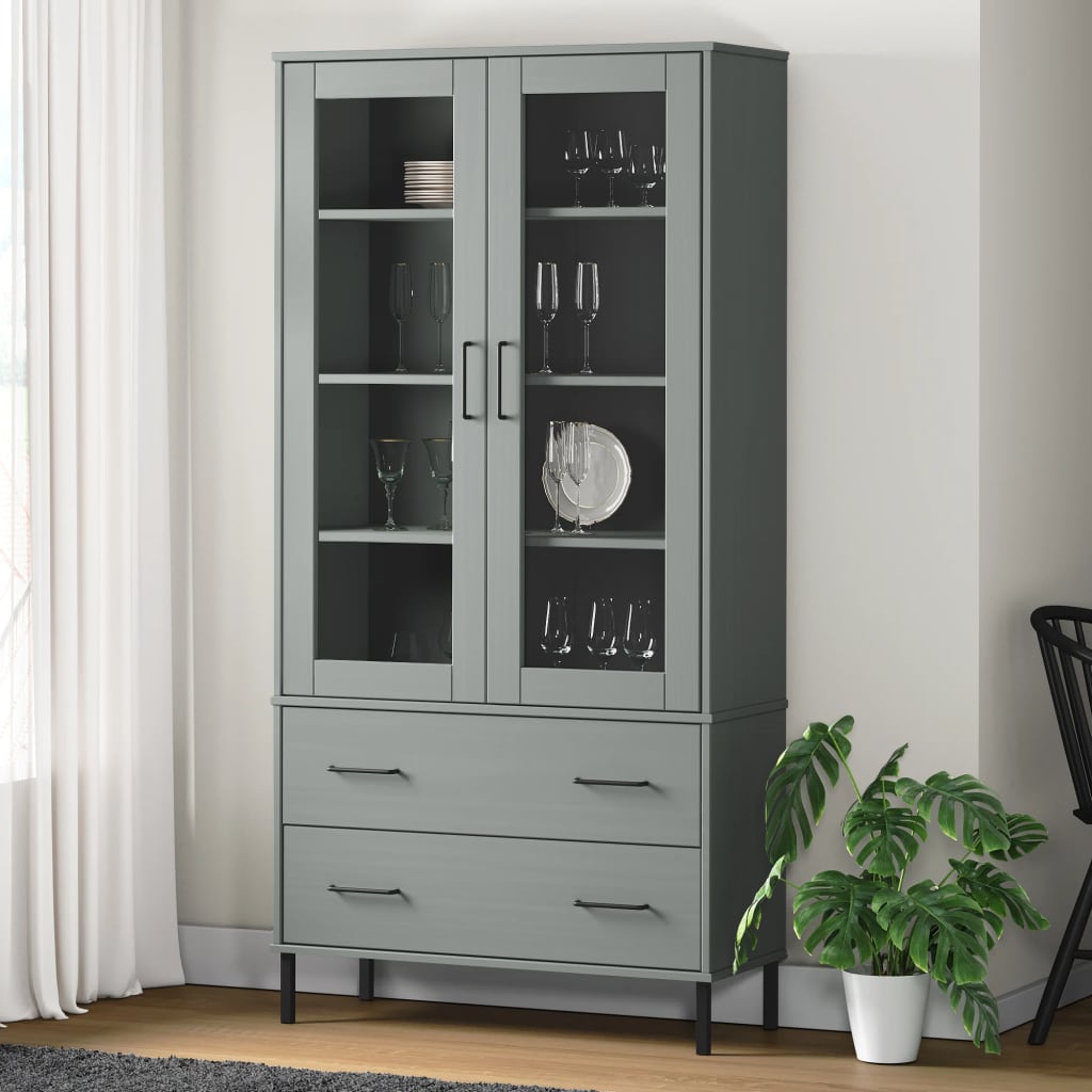 Βιβλιοθήκη OSLO Γκρι 85x35x172,5 εκ. Μασίφ Ξύλο με Μεταλ. Πόδια - Pakobazaar