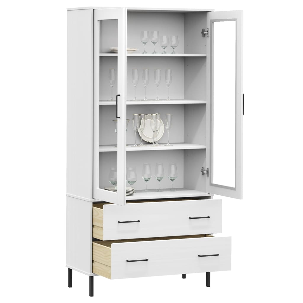 Βιβλιοθήκη OSLO Λευκή 85x35x172,5 εκ. Μασίφ Ξύλο με Μετ. Πόδια