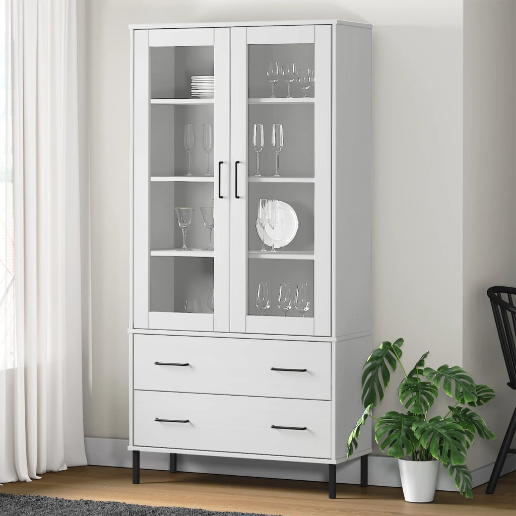 Βιβλιοθήκη OSLO Λευκή 85x35x172,5 εκ. Μασίφ Ξύλο με Μετ. Πόδια