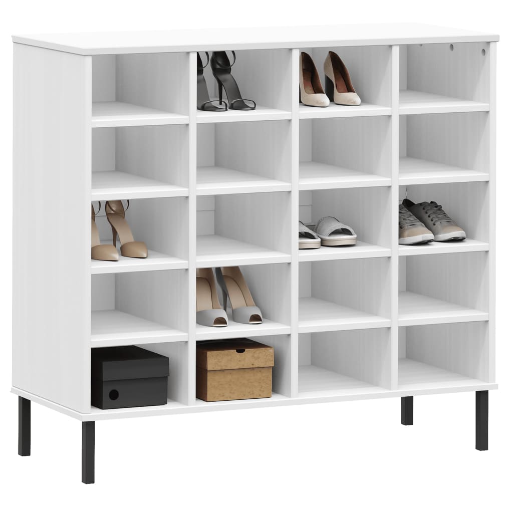 Παπουτσοθήκη OSLO Λευκή 95x35x86 εκ. Μασίφ Ξύλο με Μετ. Πόδια