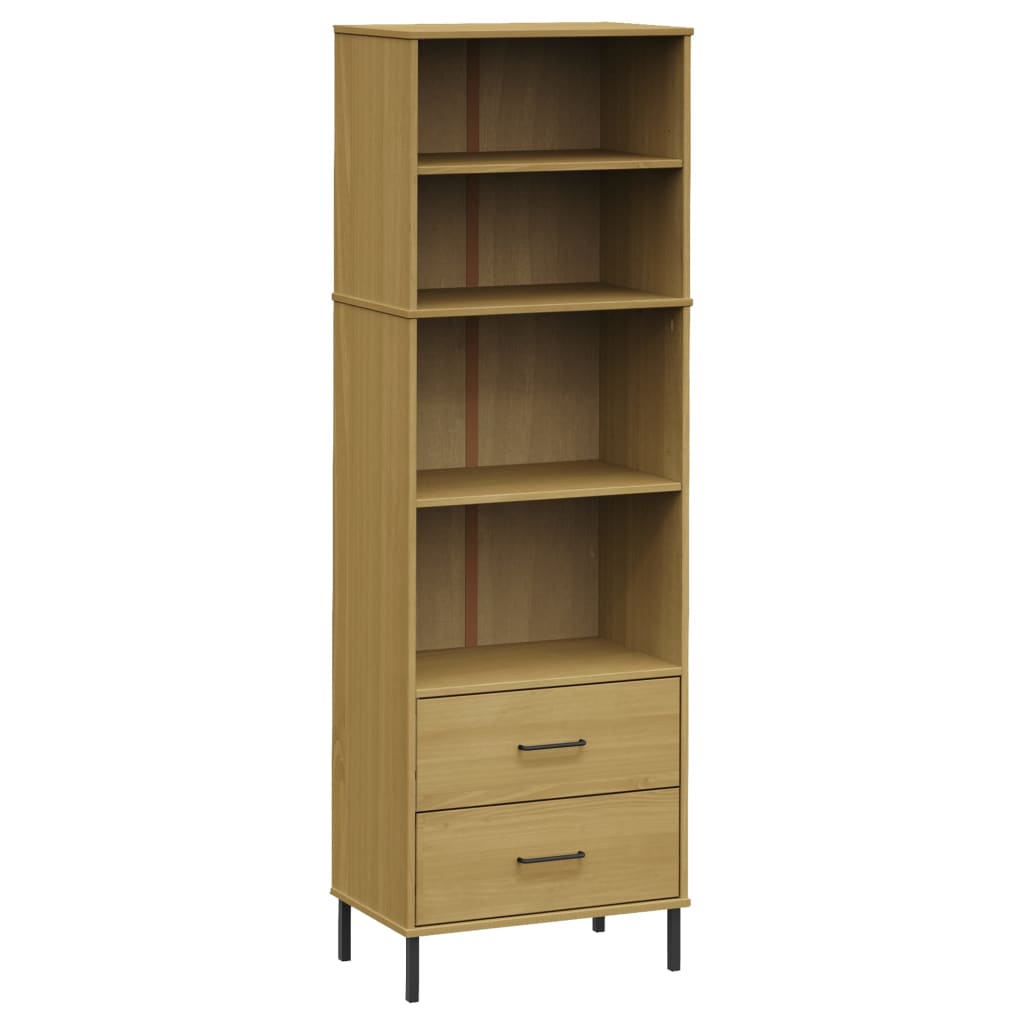 Βιβλιοθήκη OSLO με 2 Συρτάρια Καφέ 60x35x180 εκ. Μασίφ Ξύλο