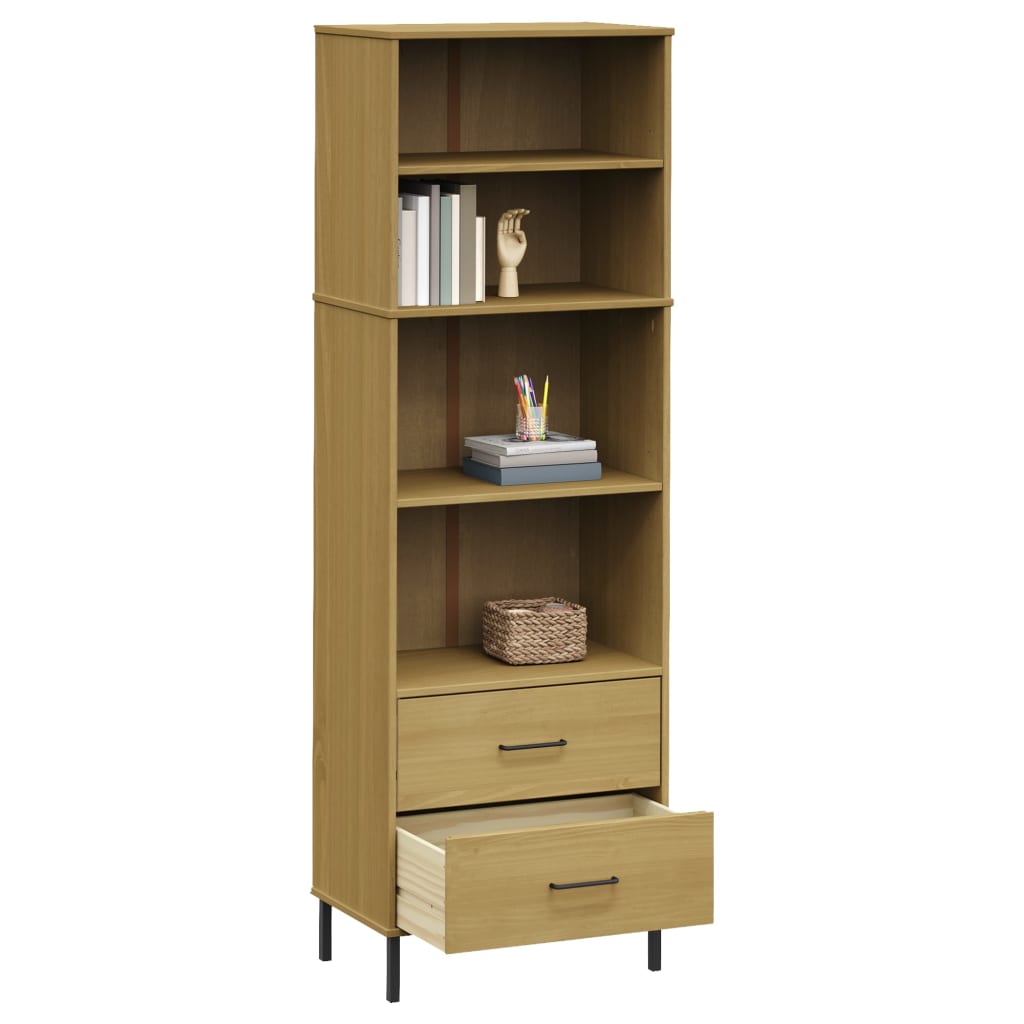 Βιβλιοθήκη OSLO με 2 Συρτάρια Καφέ 60x35x180 εκ. Μασίφ Ξύλο