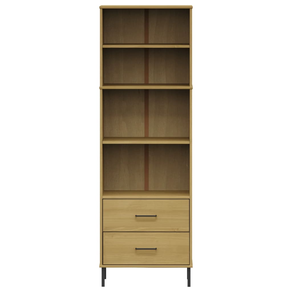 Βιβλιοθήκη OSLO με 2 Συρτάρια Καφέ 60x35x180 εκ. Μασίφ Ξύλο