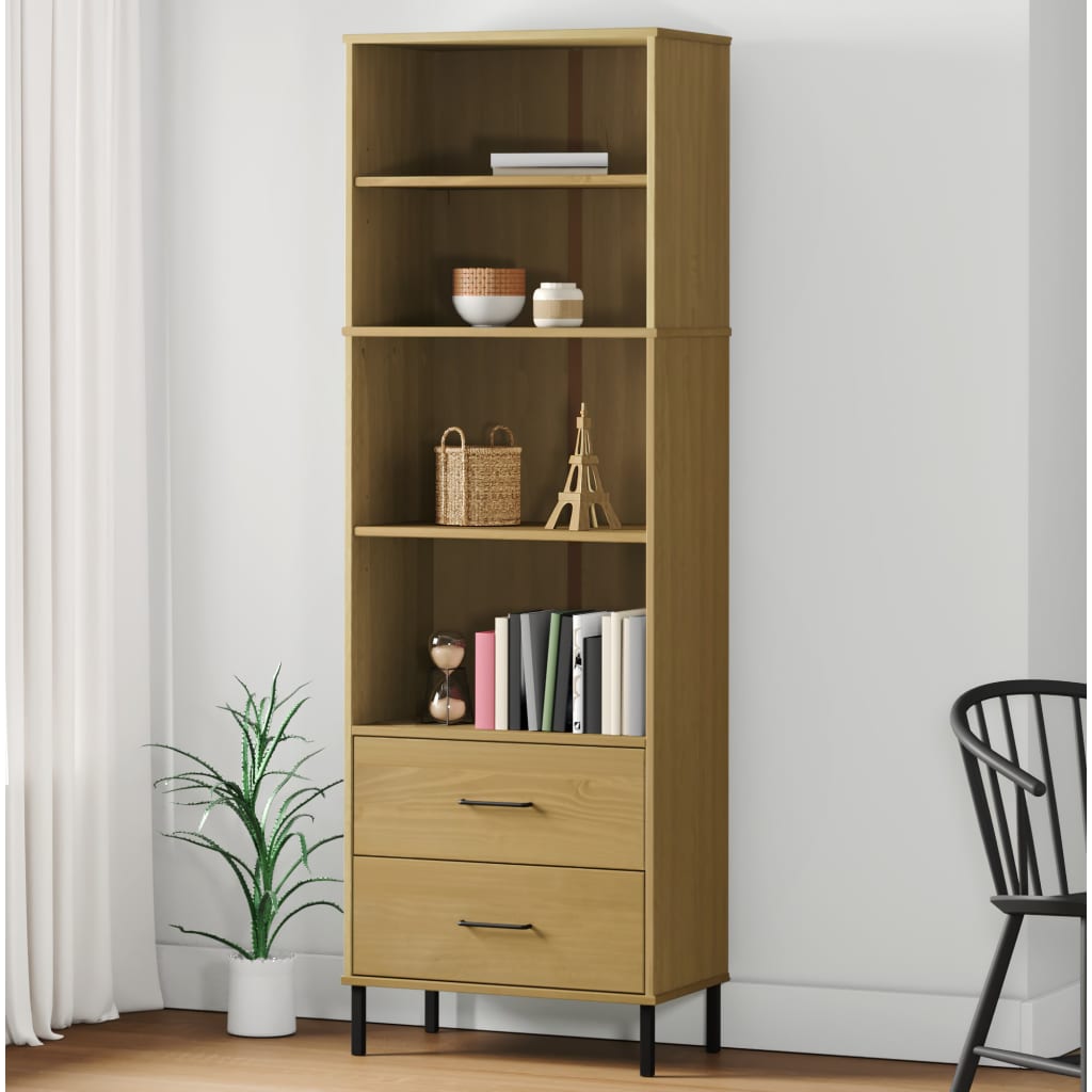 Βιβλιοθήκη OSLO με 2 Συρτάρια Καφέ 60x35x180 εκ. Μασίφ Ξύλο