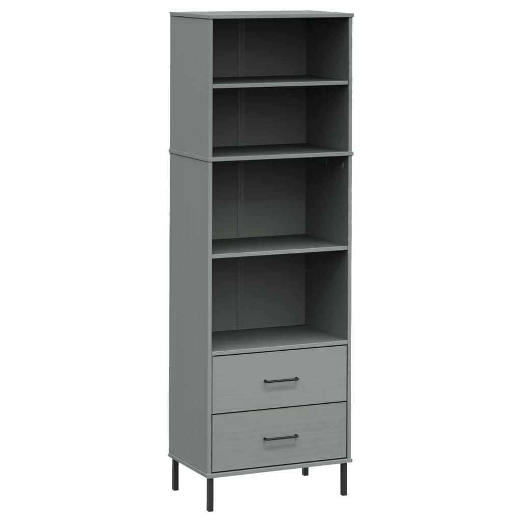 Βιβλιοθήκη OSLO με 2 Συρτάρια Γκρι 60x35x180 εκ. Μασίφ Ξύλο