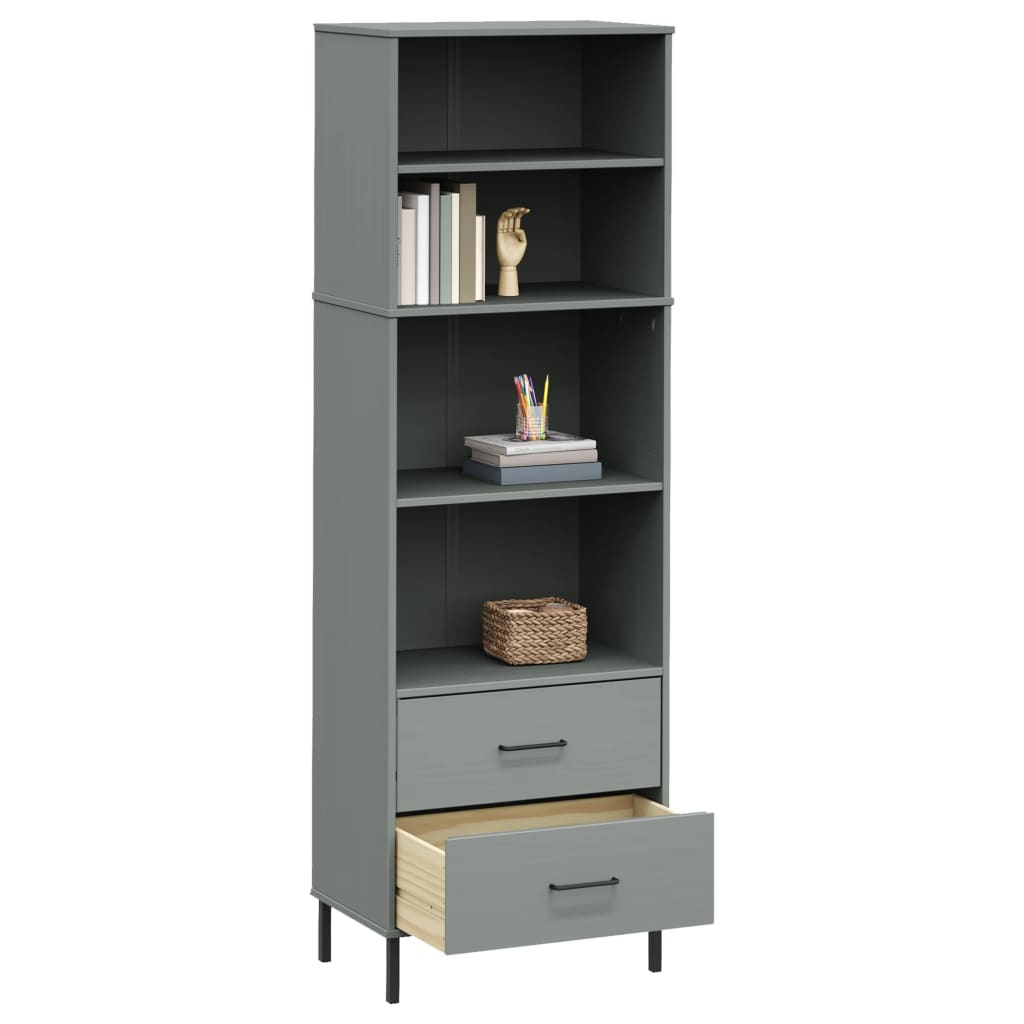 Βιβλιοθήκη OSLO με 2 Συρτάρια Γκρι 60x35x180 εκ. Μασίφ Ξύλο
