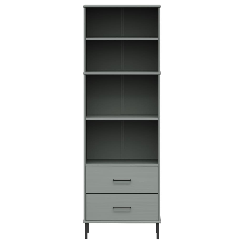 Βιβλιοθήκη OSLO με 2 Συρτάρια Γκρι 60x35x180 εκ. Μασίφ Ξύλο