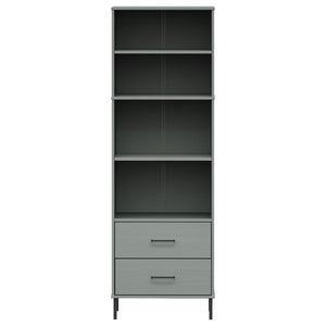 Βιβλιοθήκη OSLO με 2 Συρτάρια Γκρι 60x35x180 εκ. Μασίφ Ξύλο