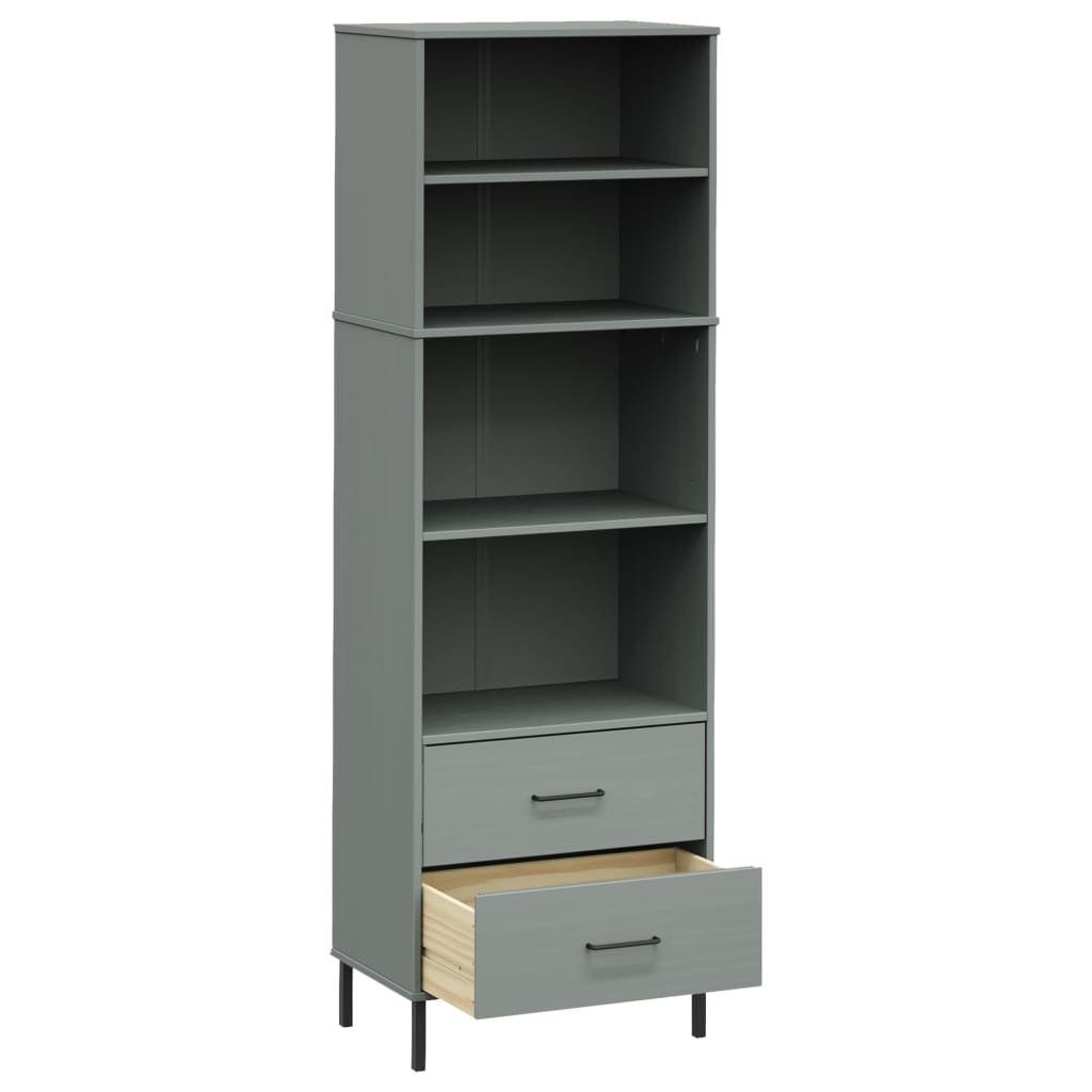 Βιβλιοθήκη OSLO με 2 Συρτάρια Γκρι 60x35x180 εκ. Μασίφ Ξύλο