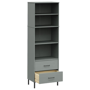 Βιβλιοθήκη OSLO με 2 Συρτάρια Γκρι 60x35x180 εκ. Μασίφ Ξύλο