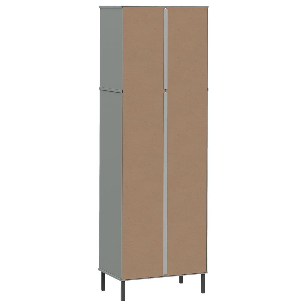 Βιβλιοθήκη OSLO με 2 Συρτάρια Γκρι 60x35x180 εκ. Μασίφ Ξύλο