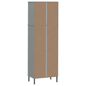 Βιβλιοθήκη OSLO με 2 Συρτάρια Γκρι 60x35x180 εκ. Μασίφ Ξύλο