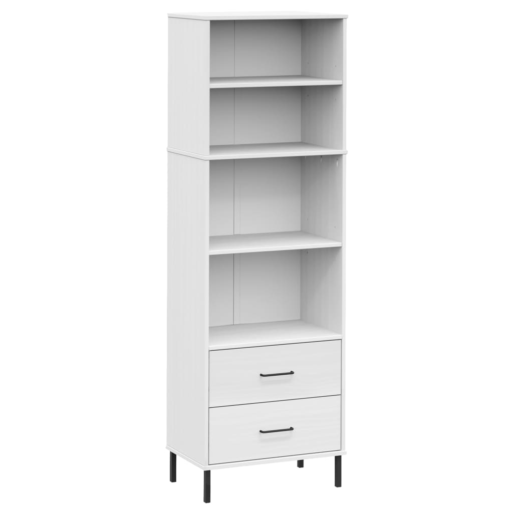 Βιβλιοθήκη OSLO με 2 Συρτάρια Λευκή 60x35x180 εκ. Μασίφ Ξύλο - Pakobazaar