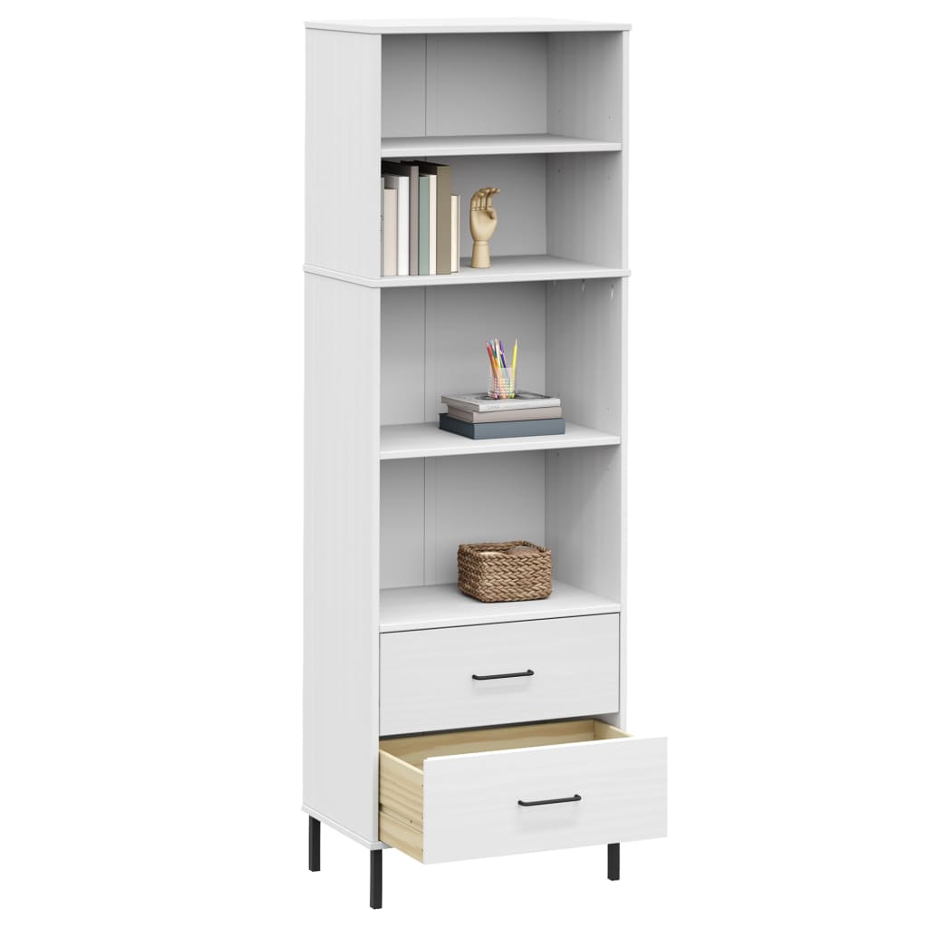 Βιβλιοθήκη OSLO με 2 Συρτάρια Λευκή 60x35x180 εκ. Μασίφ Ξύλο - Pakobazaar