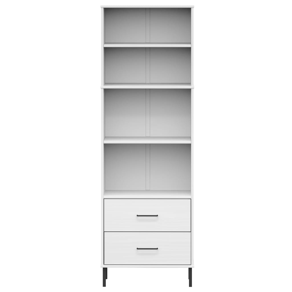 Βιβλιοθήκη OSLO με 2 Συρτάρια Λευκή 60x35x180 εκ. Μασίφ Ξύλο - Pakobazaar