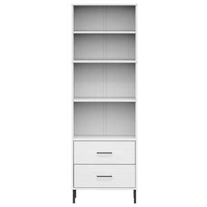 Βιβλιοθήκη OSLO με 2 Συρτάρια Λευκή 60x35x180 εκ. Μασίφ Ξύλο - Pakobazaar