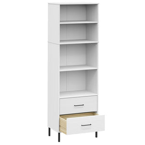 Βιβλιοθήκη OSLO με 2 Συρτάρια Λευκή 60x35x180 εκ. Μασίφ Ξύλο - Pakobazaar